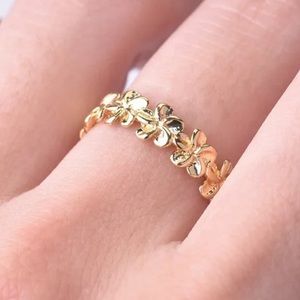 Hawaiian Plumeria Gold plated Eternity Band Ring